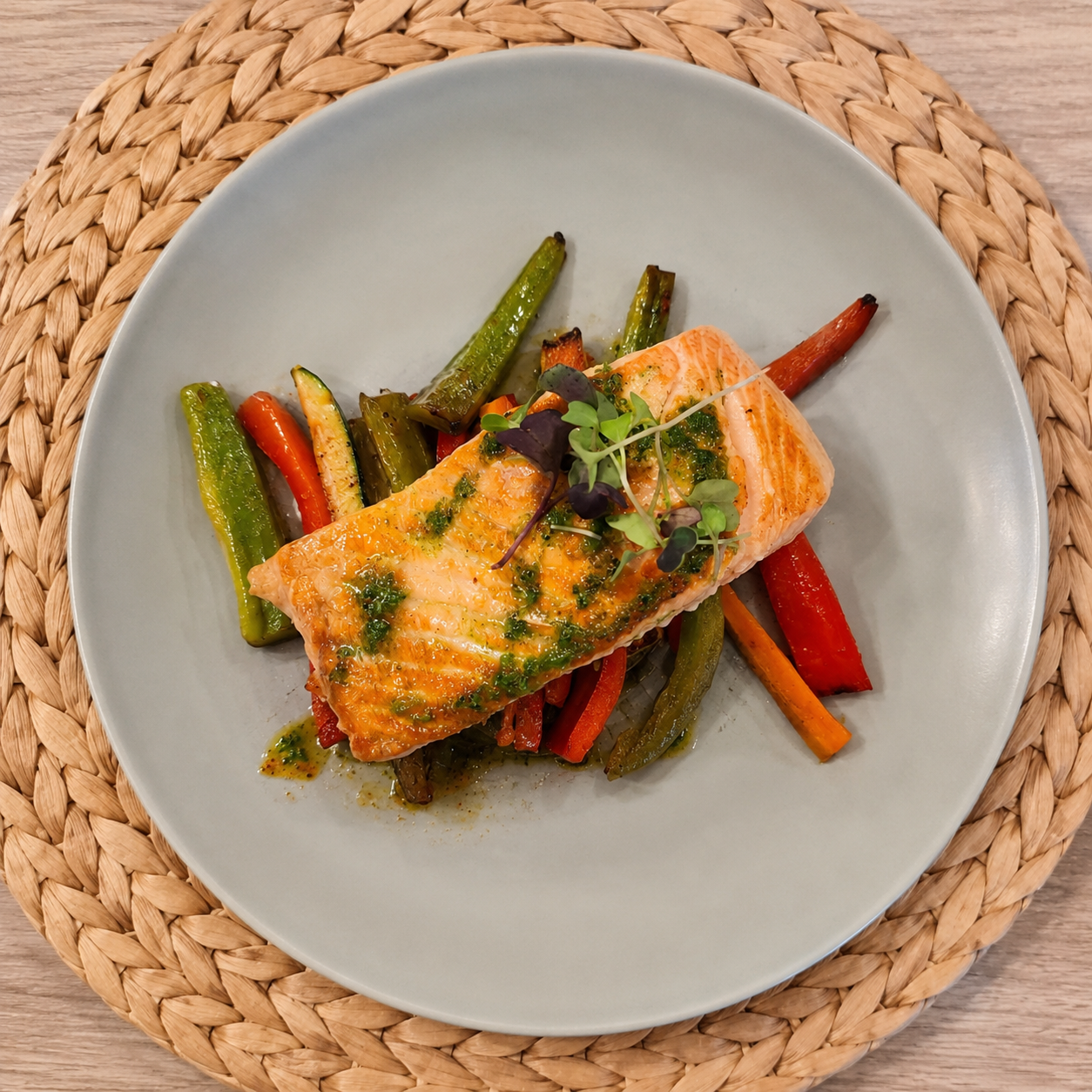 Trancio di Salmone al Forno con Verdure Saltate